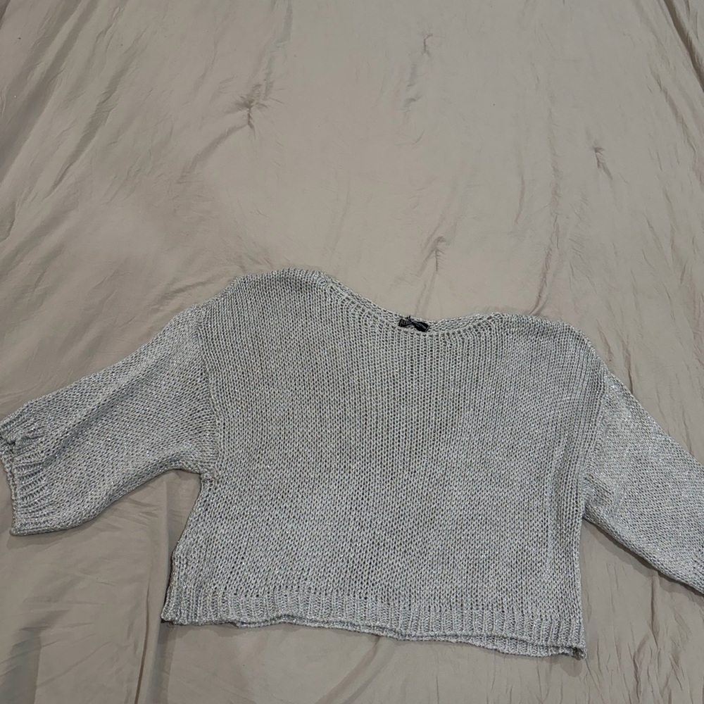 Elegant Light Gray Women's Knit shimmer Sweater